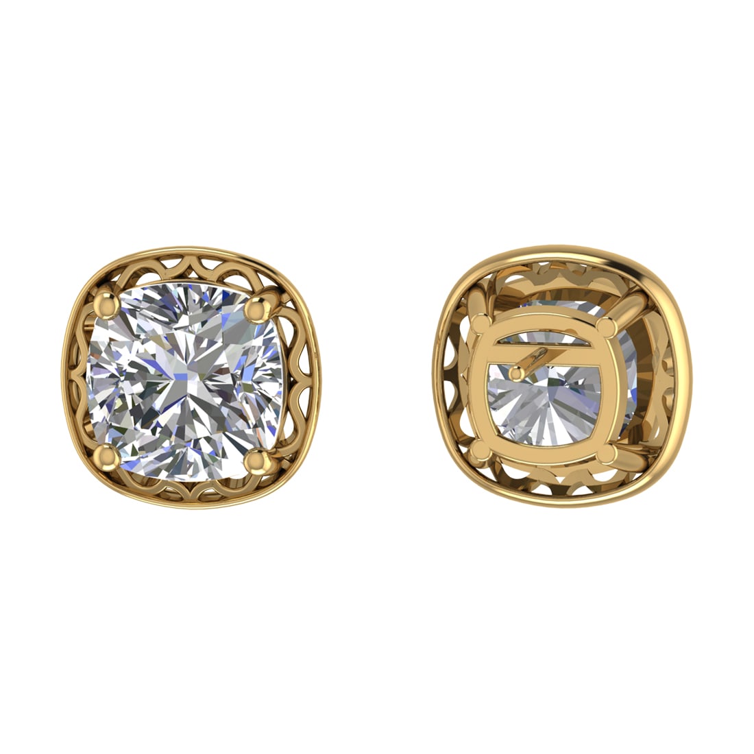 3.00 Ctw SI2/SI1 Diamond Prong Set 14k Yellow Gold Stud Earrings (ALL DIAMO: Center Diamond Weight :-3.00 Ctw ( 2 Pec Cushion Cut ) Color :-G-H Clarity : SI2/SI1 Setting : Prong Metal Weight : Approx 2.80 Gram 14k Yellow Gold Stud Earrings (ALL DIAMOND ARE LAB GROWN ) #3SS9780