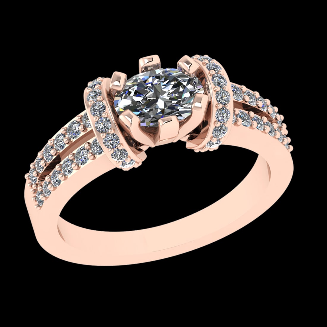 1.25 Ctw VS/SI1 Diamond Prong Set 10k Rose Gold Engagement Ring (ALL DIAMON: Center Daimond Weight :-0.75 Ctw ( Oval Cut) Color : J-K Clarity : VS/SI1 Side Diamond Weight Of Ctw 0.50 Ctw Color : J-K Clarity : VS/SI1 Daimond Setting : Prong Metal Weight : Approx 6.06 gram 10k R