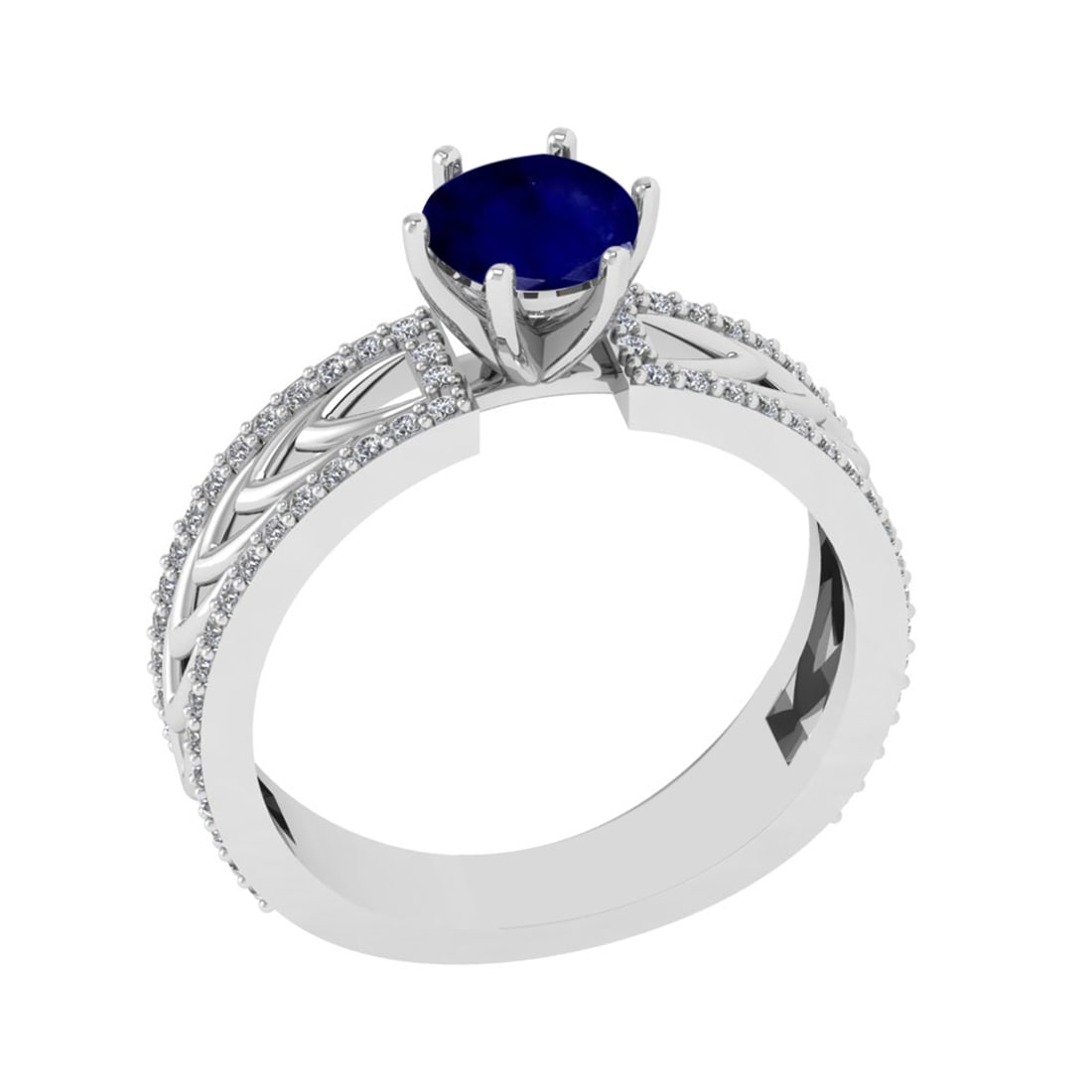 1.36 Ctw VS/SI1 Blue Sapphire and Diamond Prong Set 14K White Gold Engageme: Center Stone Weight : 1.00 Ctw (Round Cut) Center Stone Color : Blue Sapphire Setting : Prong Side Weight Of Ctw 0.36 Ctw Color : J-K Clarity : VS/SI1 Stone Setting : Prong Metal Weight : Approx 4.60