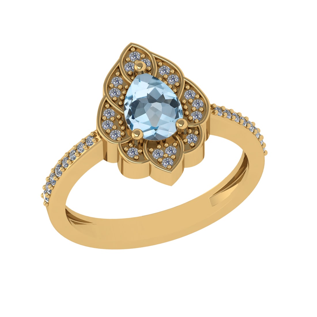 0.94 Ctw VS/SI1 Blue Topaz and Diamond Set 10K Yellow Gold Engagaement Ring: Center Stone Weight :-0.75 Ctw ( Pear Cut) Center Stone Color :-Blue Topaz Center Stone Setting : Prong Side Diamond Weight Of Ctw 0.19 Ctw Color : J-K Clarity : VS/SI1 Daimond Setting : Prong Metal W
