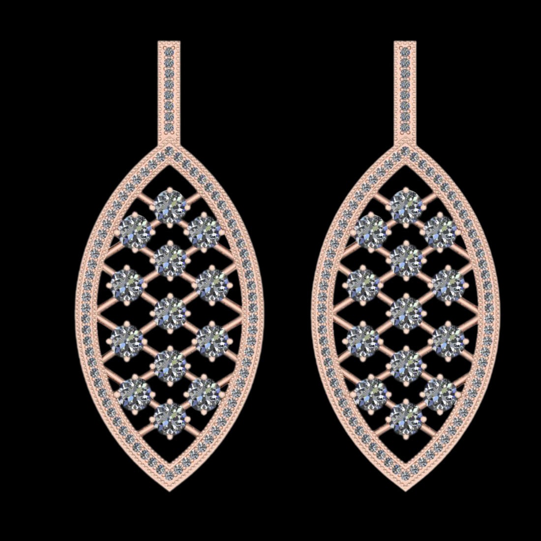 5.61 Ctw VS/SI1 Diamond 10K Rose Gold Dangling Earrings: Diamond Weight : 5.61 Ctw ( Round Cut ) Diamond Stone Color : J-K Stone Clarity : VS/SI1 Stone Setting : Prong Metal Weight : Approx 11.50 Gram 10K Rose Gold Dangling Earrings (ALL DIAMOND ARE LAB GRO