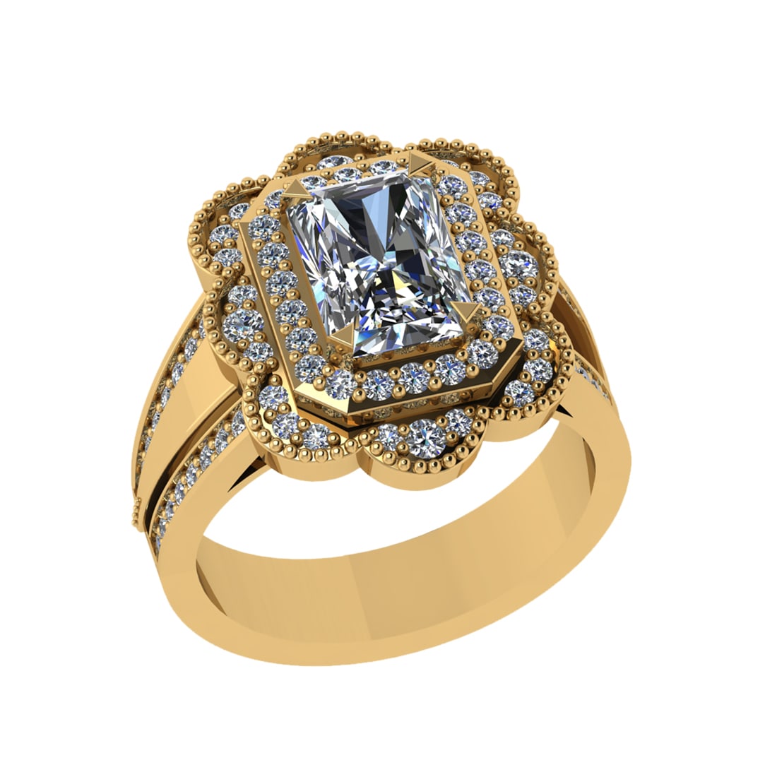 2.30 Ctw VS/SI1 Diamond 14K Yellow Gold Engagement Ring (ALL DIAMOND ARE LA: Center Diamond Weight : 1.50 Ctw ( 1Pec Emerald Cut) Center Diamond Color :-J-K Center Stone Setting : Prong Clarity : VS/SI1 Total Weight Of Ctw 0.80 Ctw Color : J-K Clarity : VS/SI1 Stone Setting :