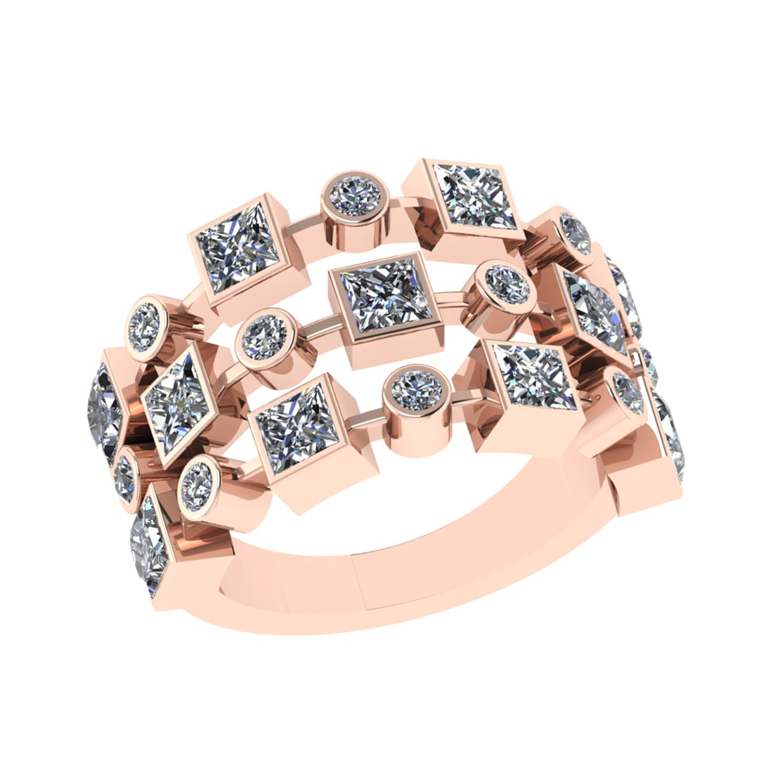 2.33 Ctw SI2/SI1 Diamond 14k Rose Gold Eternity Band Ring: Center Daimond Weight :-1.98 Ctw ( Princess Cut) Color : G-H Clarity : SI2/SI1 Side Diamond Weight Of Ctw 0.35 Ctw Color : G-H Clarity : SI2/SI1 Daimond Setting : Prong Metal Weight : Approx 6.06 gram
