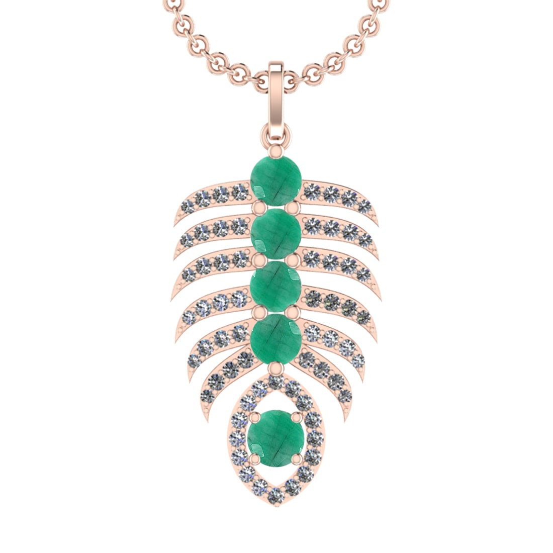 4.60 Ctw VS/SI1 Emerald and Diamond 14k Rose Gold Pandant (ALL DIAMOND ARE: Center Stone Weight :-3.00 Ctw ( Round Cut) Center Stone Color :-Emerald Center Stone Setting : Prong Side Diamond Weight Of Ctw :- 1.60 Ctw Color : J-K Clarity : VS/SI1 Daimond Setting : Prong Metal