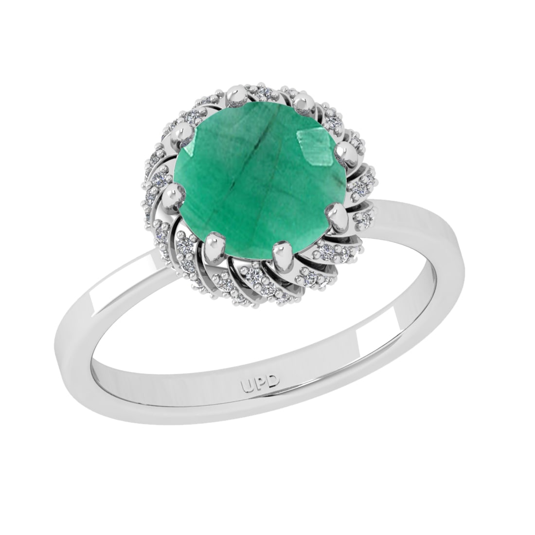 2.25 Ctw VS/SI1 Emerlad and Diamond Prong Set 14K White Gold Engagement Rin: Center stone Weight :-: 2.00 Ctw ( Round Cut) Color :- Emerlad Center Stone Setting : Prong Side Diamond Weight Of Ctw 0.25 Ctw Color : J-K Clarity : VS/SI1 Stone Setting : Prong Metal Weight : Approx