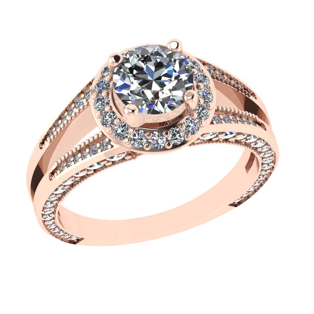 1.50 Ctw VS/SI1 Diamond 14K Rose Gold Engagement Ring (ALL DIAMOND ARE LAB: Center Diamond Weight :- 0.80 Ctw (Round cut) Color :- J-K Clarity : I2/I3 Center Stone Setting : Prong Side Diamond Weight Of Ctw 0.70 Ctw Color : J-K Clarity : VS/SI1 Stone Setting : Prong Metal Wei