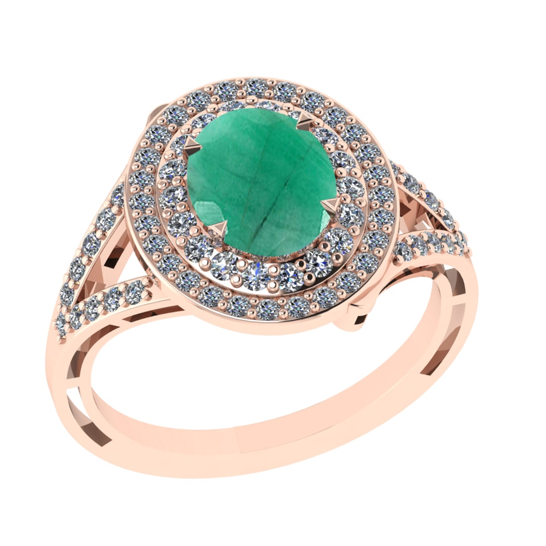 2.65 Ctw VS/SI1 Emerald and Diamond 14k Rose Gold Engagement Ring: Center Stone Weight :-2.00l Ctw ( Oval Cut) Center Stone Color :-Emerald Center Stone Setting : Prong Side Diamond Weight Of Ctw :- 0.65 Ctw Color : J-K Clarity : VS/SI1 Daimond Setting : Prong Metal