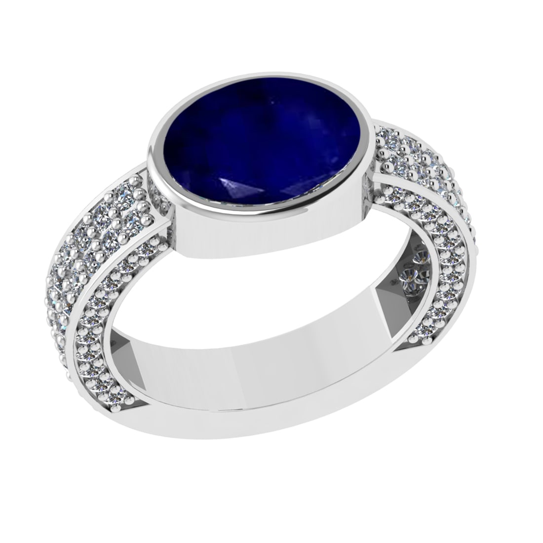 2.96 Ctw VS/SI1 Blue Sapphire and Diamond 14k white Gold Engagement Ring (A: Center Stone Weight :-2.00 Ctw ( Oval Cut) Center Stone Color :-Blue Sapphire Center Stone Setting : Prong Side Diamond Weight Of Ctw 0.96 Ctw Color : G-H Clarity : VS/SI1 Daimond Setting : Prong Meta