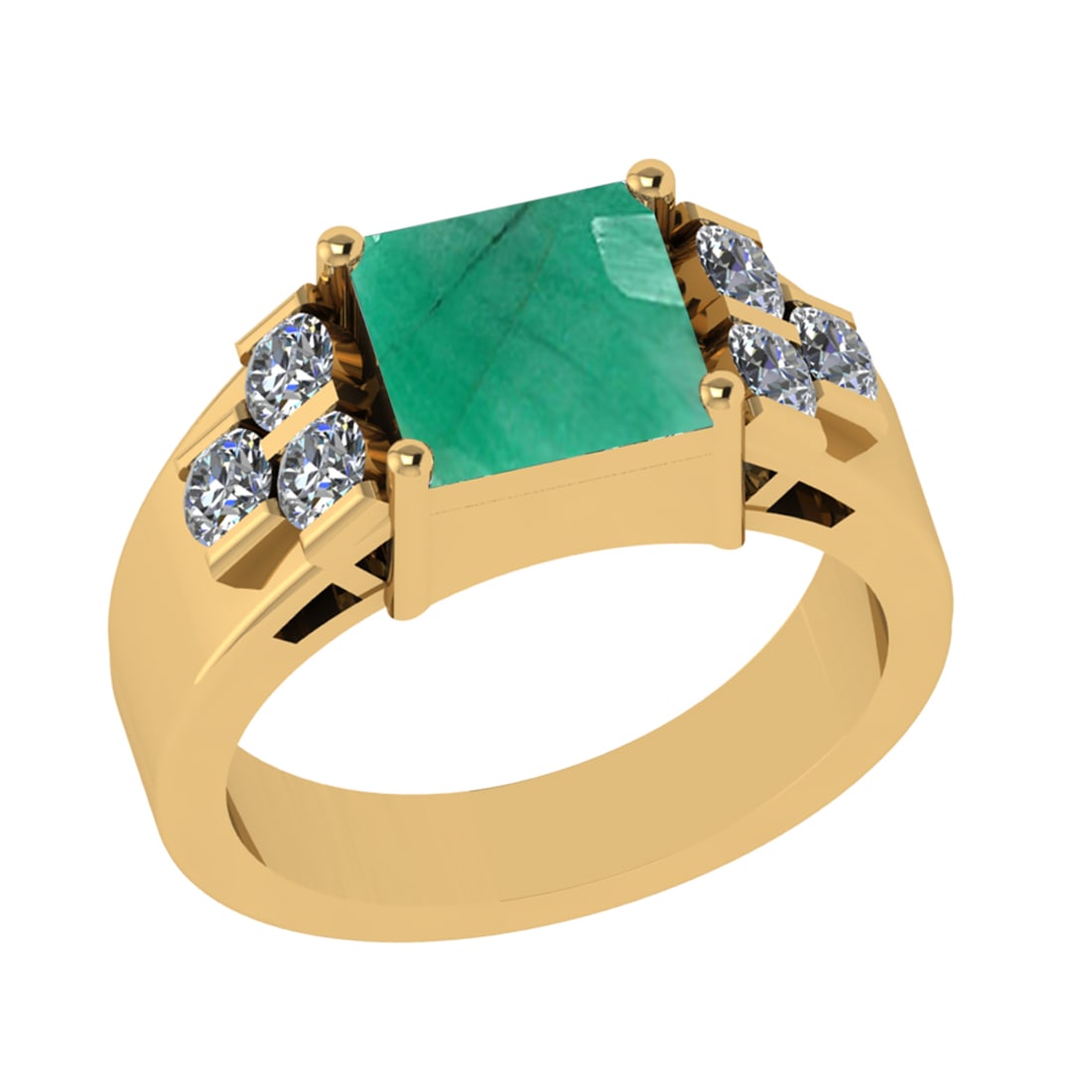 3.66 Ctw VS/SI1 Emerald and Diamond 14k Yellow Gold Engagement Ring (ALL DI: Center Stone Weight :-3.00 Ctw ( Princess Cut) Center Stone Color :-Emerald Center Stone Setting : Prong Side Diamond Weight Of Ctw :- 0.66 Ctw Color : J-K Clarity : VS/SI1 Daimond Setting : Prong