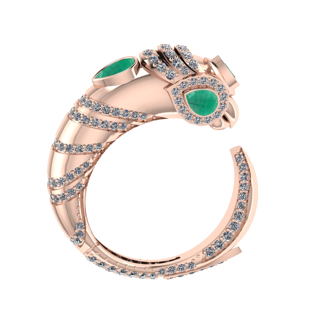 1.82 Ctw VS/SI1 Emerald and Diamond 14K Rose Gold Engagement Ring ALL DIAMO: Center Stone Weight 0.83Ctw (Pear cut) Color :- Emerald Center Stone Setting : Prong Side Diamond Weight Of Ctw0.83 Ctw Color : J-K Clarity : VS/SI1 Stone Setting : Prong Metal Weight : Approx10.73gra