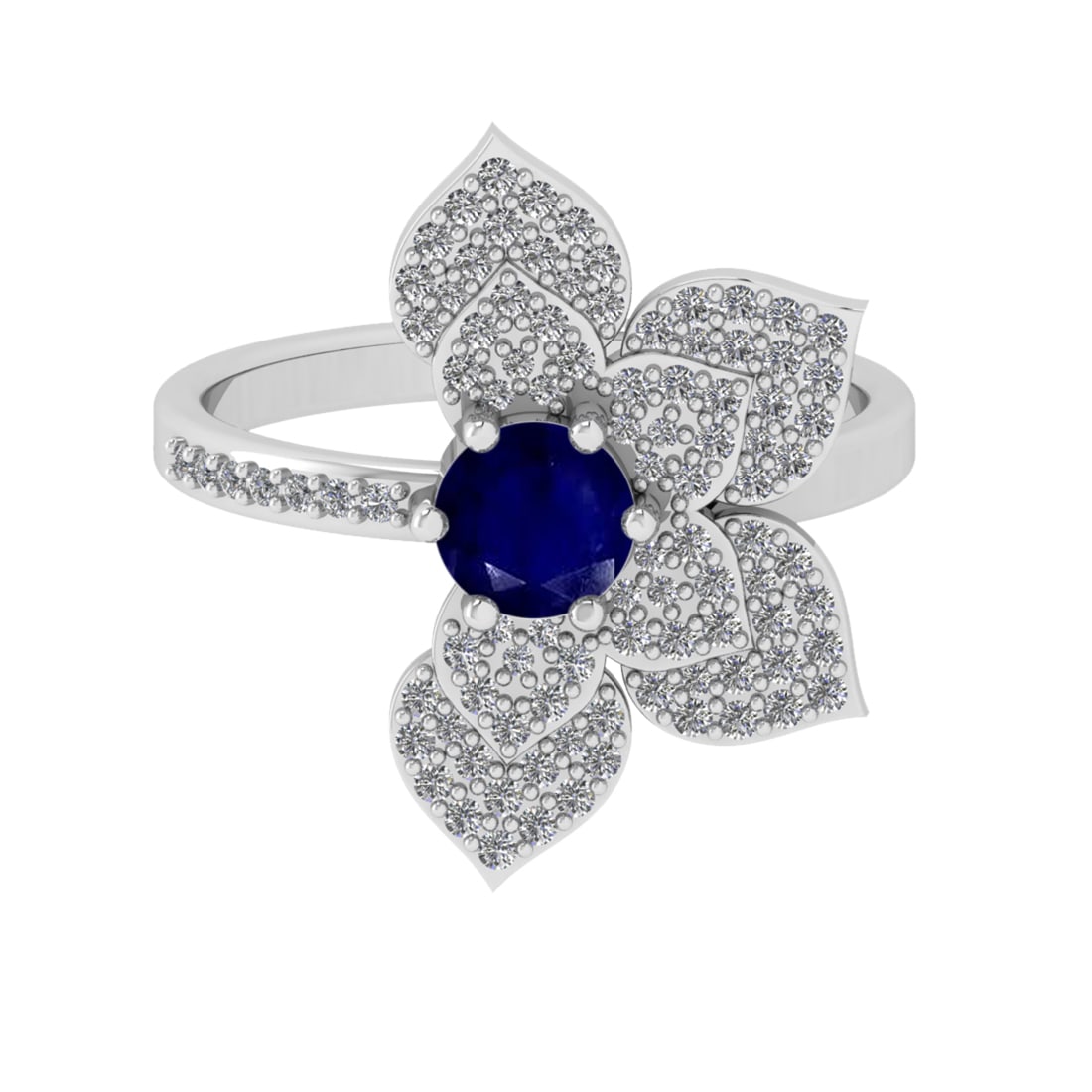 0.92 Ctw VS/SI1 Blue sapphire and Diamond Prong Set 14K White Gold Engageme: Center stone Weight :-: 0.50 Ctw ( Round Cut) Color :- Blue sapphire Center Stone Setting : Prong Side Diamond Weight Of Ctw 0.42 Ctw Color : J-K Clarity : VS/SI1 Stone Setting : Prong Metal Weight :