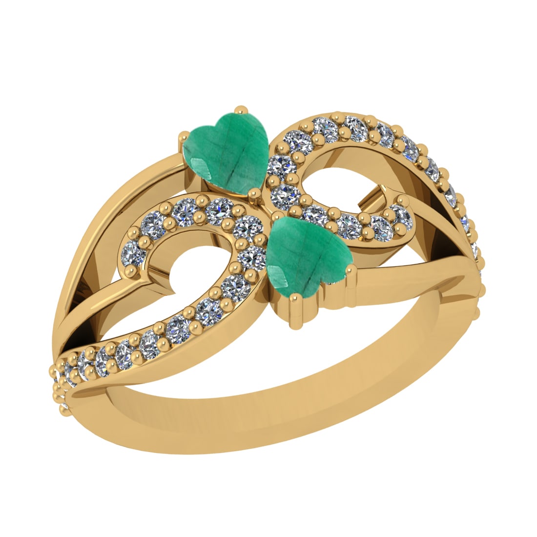 1.01 Ctw VS/SI1 Emeraldand Diamond Prong Set 14k Yellow Gold Engagement Rin: Center Stone Weight :-0.50 Ctw ( Heart Cut ) Center Stone Color :-Emerald Center Stone Setting : Prong Side Diamond Weight Of Ctw :- 0.51 Ctw Color : J-K Clarity : VS/SI1 Daimond Setting : Prong Metal