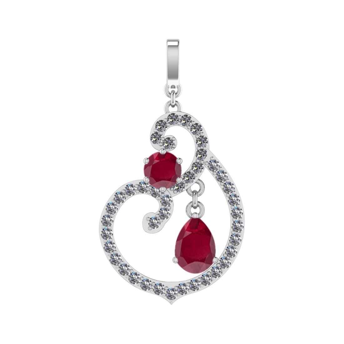 4.35 Ctw VS/SI1 Rubyand Diamond Prong Set 14k white Gold Pendant (ALL DIAMO: Center Stone Weight :-2.84 Ctw ( Pear & Round Cut ) Center Stone Color :-Ruby Center Stone Setting : Prong Side Diamond Weight Of Ctw :- 1.51 Ctw Color : J-K Clarity : VS/SI1 Daimond Setting : Prong M
