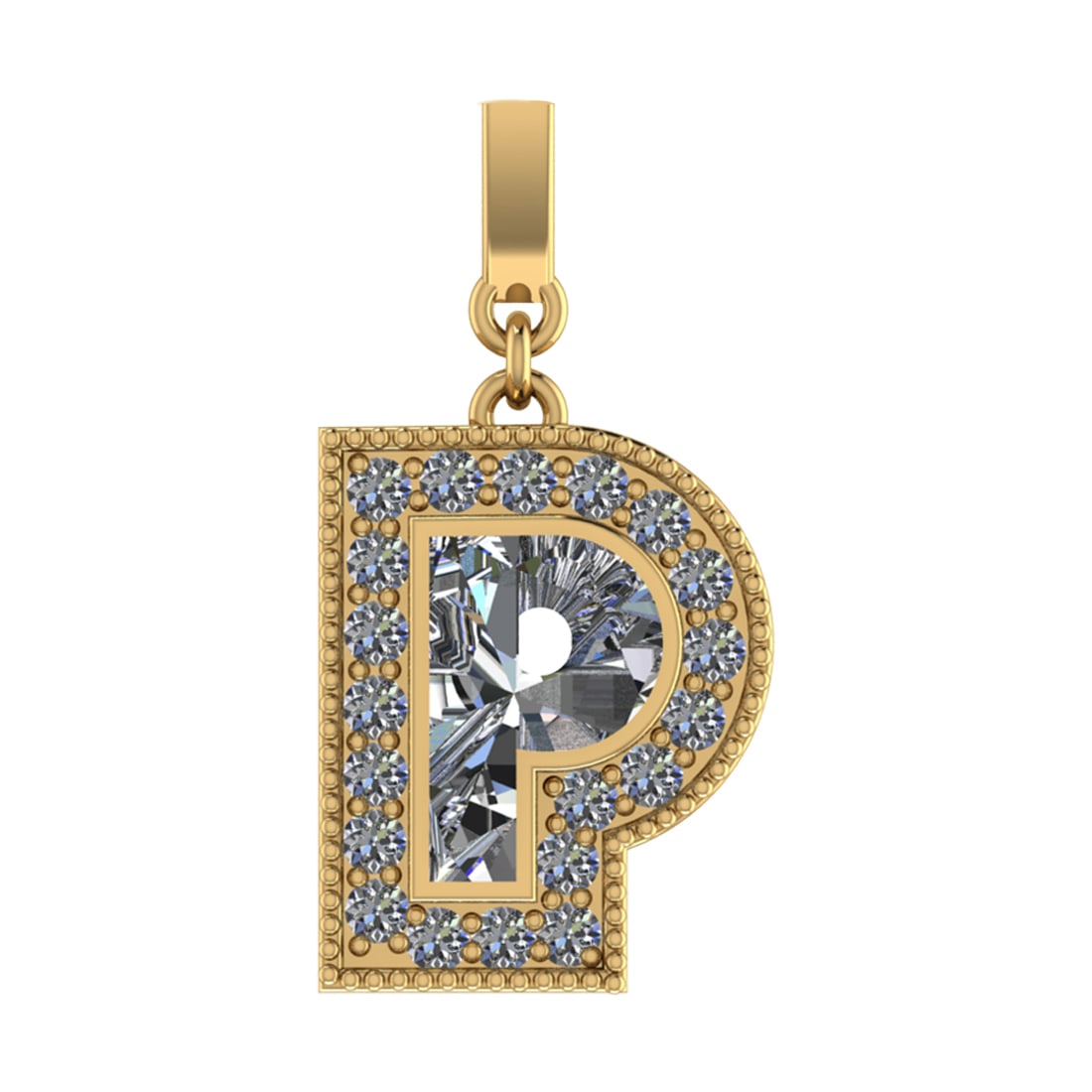 0.82 Ctw SI2/SI1 Diamond Prong Set 14k Yellow Gold Alphaabet-P Pendant (ALL: Center Daimond Weight :-0.52 Ctw Color : White Side Diamond Weight Of Ctw 0.30 Ctw Color : G-H Clarity : SI2/SI1 Daimond Setting : Prong Metal Weight : Approx 3.73 gram 14k Yellow Gold Alphaabet-P Pen