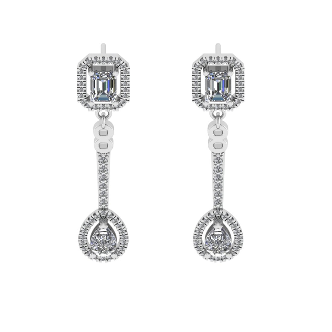 2.60 Ctw VS/SI1 Diamond 10K White Gold Dangle Earrings (ALL DIAMOND ARE LAB: Center Diamond Weight : 2.00 Ctw (4 pec Emerald & Pear Cut) Color : J-K Clarity : VS/SI1 Setting : Prong Side Weight Of Ctw 0.60 Ctw Color : J-K Clarity : VS/SI1 Stone Setting : Prong Metal Weight : A