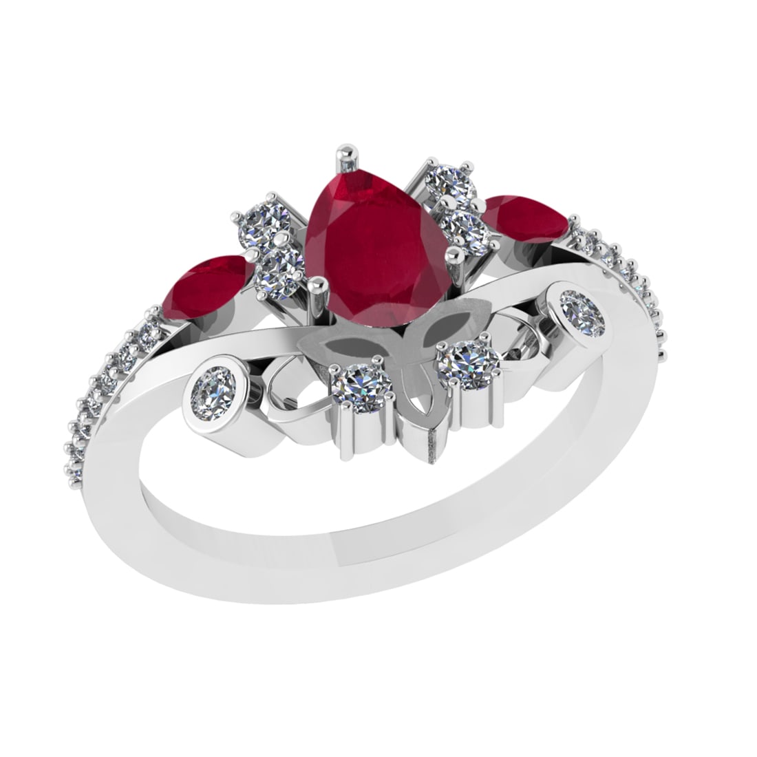 1.75 Ctw VS/SI1 Ruby and Diamond 14k white Gold Engagement Ring (ALL DIAMON: Center Stone Weight :-0.95 Ctw ( Pear & Marquise Cut) Center Stone Color :-Ruby Center Stone Setting : Prong Side Diamond Weight Of Ctw 0.80 Ctw Color : G-H Clarity : VS/SI1 Daimond Setting : Prong Me
