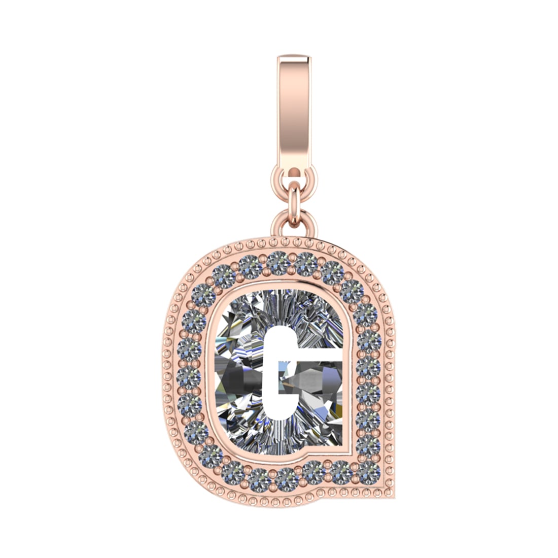 0.96 Ctw SI2/SI1 Diamond Prong Set 14k Rose Gold Alphabet-G Pendant (ALL DI: Center Daimond Weight :-0.76 Ctw Color : White Side Diamond Weight Of Ctw 0.20 Ctw Color : G-H Clarity : SI2/SI1 Daimond Setting : Prong Metal Weight : Approx 3.06 gram 14k Rose Gold Alphabet-G Pendan