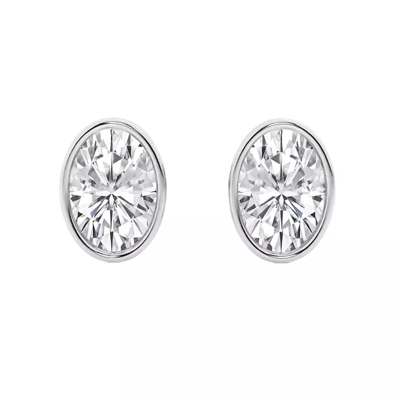 1 Ctw Diamond Bezel Set 14k White Gold Stud Earrings (ALL DIAMOND ARE LAB G: Center Diamond Weight :-1 Ctw (Oval cut ) setting : Bezel 14k White Gold Martini Stud Earrings (ALL DIAMOND ARE LAB GROWN ) #3SS97551v15
