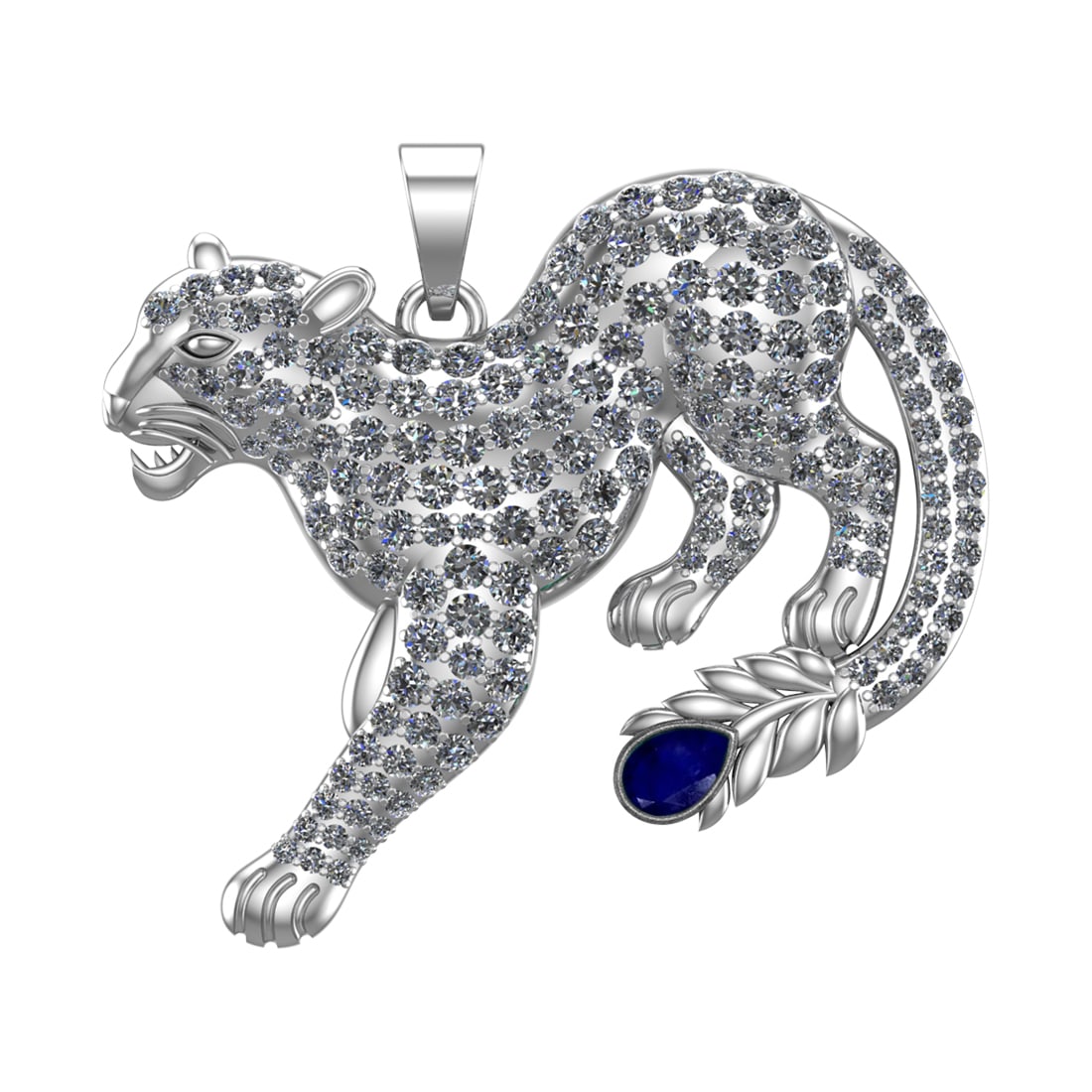6.61 Ctw VS/SI1 Blue Sapphire and Diamond 14k white Gold creature theme pan: Center Stone Weight :-0.50 Ctw ( Pear Cut) Center Stone Color :-Blue Sapphire Center Stone Setting : Prong Side Diamond Weight Of Ctw :- 6.11 Ctw Color : J-K Clarity : VS/SI1 Daimond Setting : Prong M