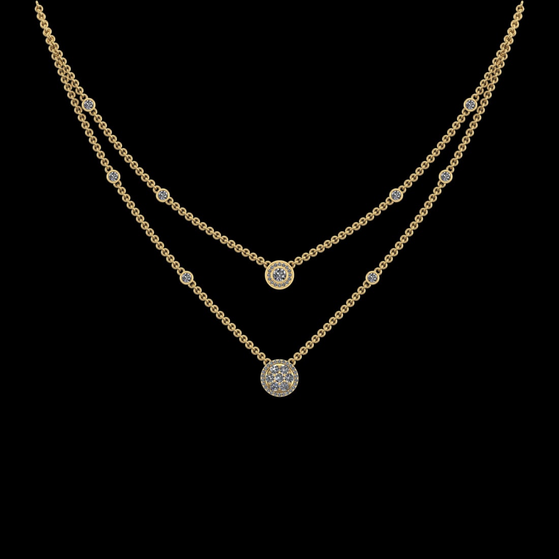 10.27 Ctw VS/SI1 Diamond 10k Yellow Gold Two layer Necklace (ALL DIAMOND AR: Total Daimond Weight :-10.27 Ctw (Round cut) Color : J-K Clarity : VS/SI1 Setting : Prong Metal Weight : Approx 64.28 gram 10k Yellow Gold Two layer Necklace (ALL DIAMOND ARE LAB GROWN) #3SS65461v15