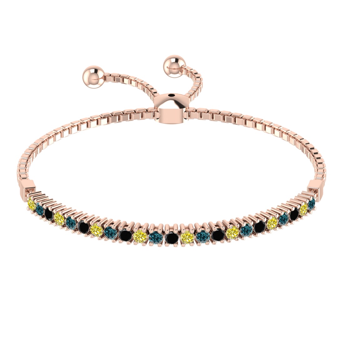 0.50 Ctw I2/I3 Treated Fancy black,Blue,Yellow diamond Prong Set 14k white: Multi Daimond Weight :-0.50 Ctw Color : Treated Fancy black,Blue,Yellow diamond Clarity : I2/I3 Setting : Prong Metal Weight : Approx 6.20 gram 14k White Gold Tennis Slide Bracelet MJ3413-1.7SB #3SS96