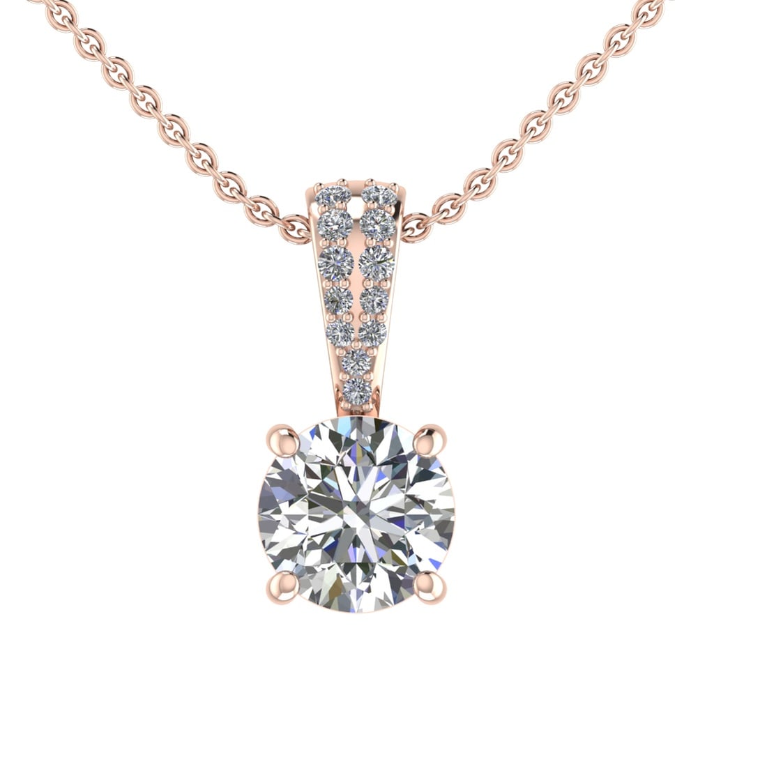 2.13 Ctw SI1/SI2 Diamond Prong Set 14k Rose Gold Necklace (ALL DIAMOND ARE: Center Daimond Weight :-2.00 Ctw ( Round Cut ) Color : G-H Clarity : SI1/SI2 Side Diamond Weight Of Ctw 0.13 Ctw Color : G-H Clarity : SI1/SI2 Daimond Setting : Prong Metal Weight : Approx 3.50 gram