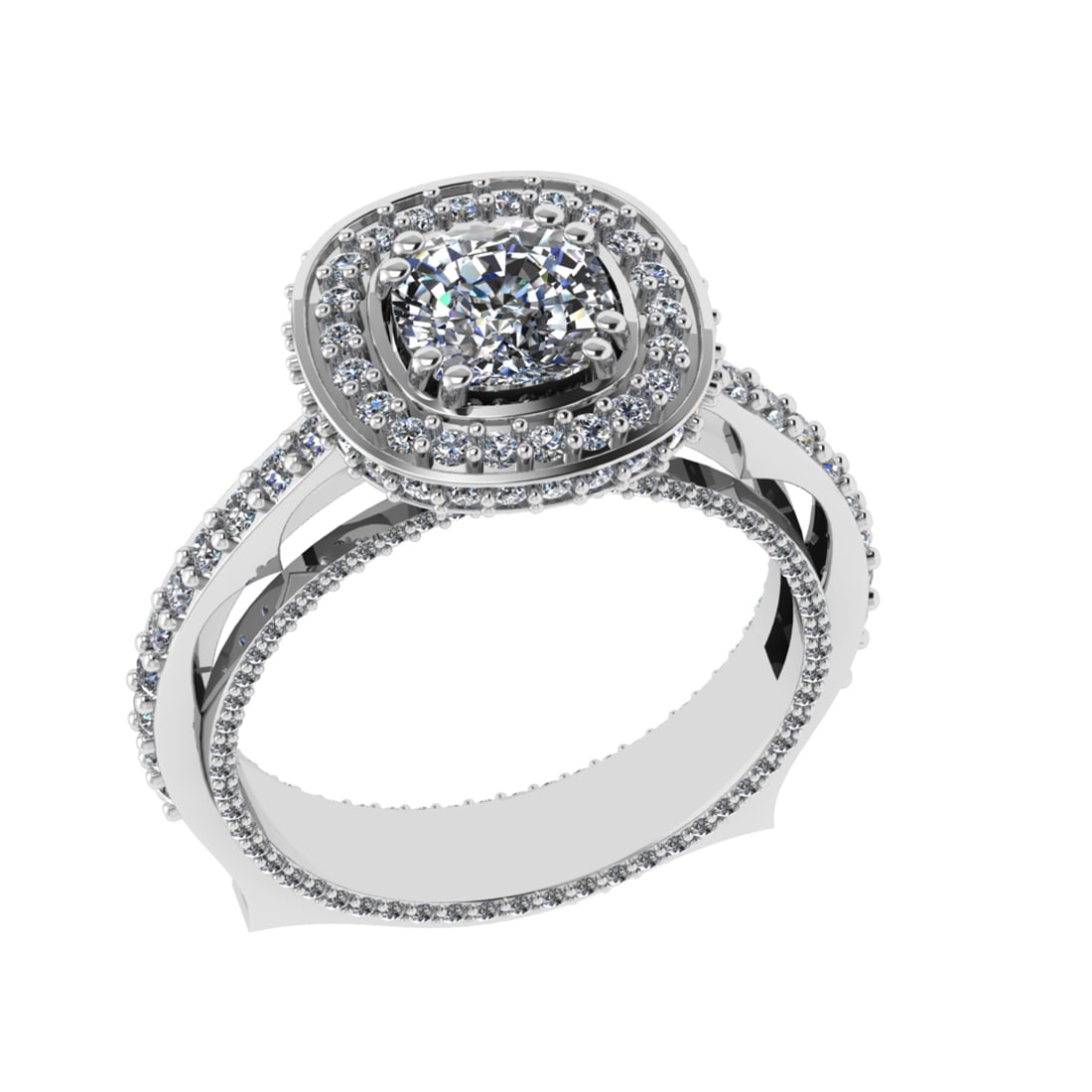2.40 Ctw VS/SI1 Diamond Prong Set 18k White Gold Engagement Ring: Center Diamond Weight :-1.00 Ctw ( Cushion cut) Color :- G-H Clarity : VS/SI1 Center Stone Setting : Prong Side Diamond Weight Of Ctw 1.40 Ctw Color : G-H Clarity : VS/SI1 Stone Setting : Prong Metal