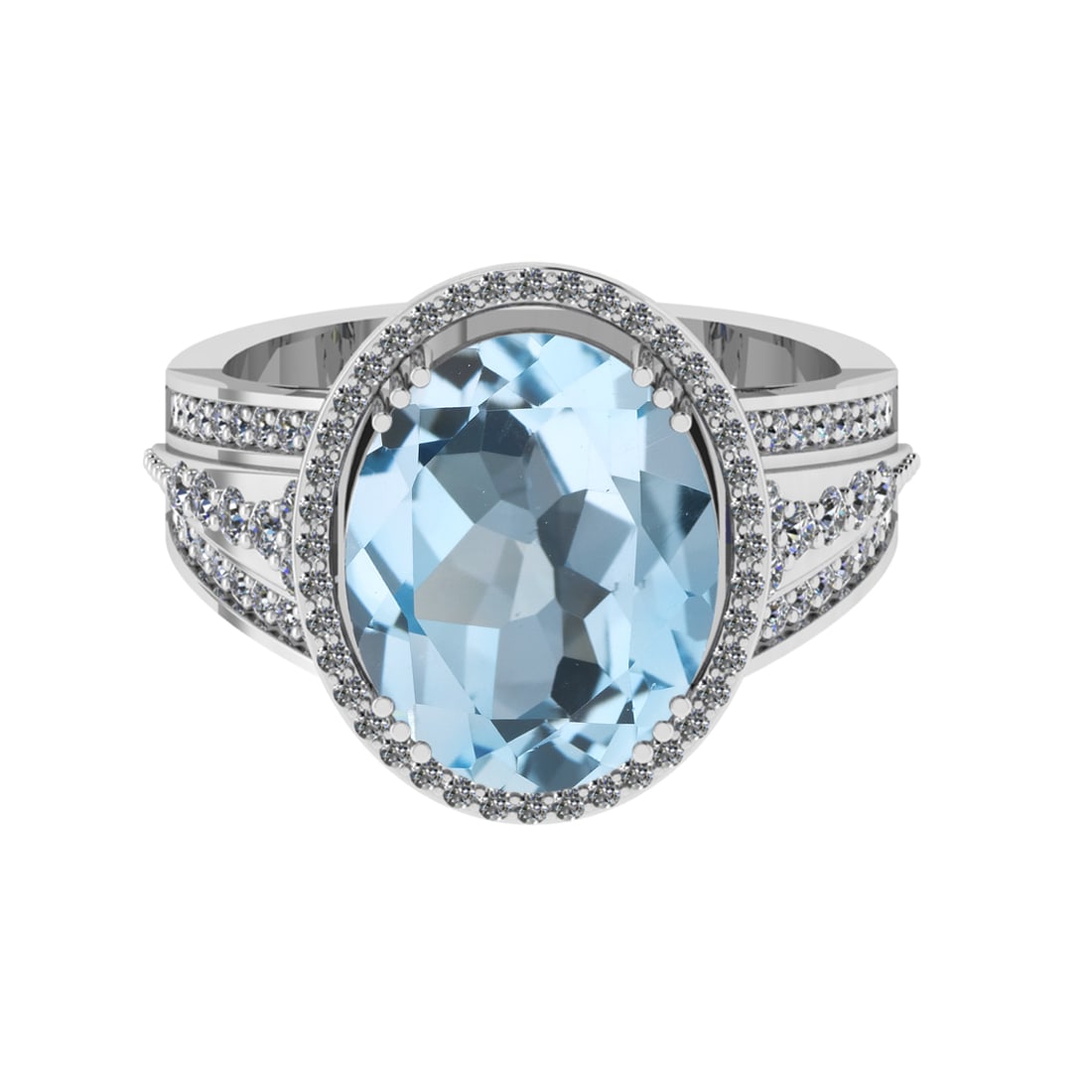 5.60 Ctw VS/SI1 Blue Topaz And Diamond 14K White Gold Engagement Ring( ALL: Center Stone Weight : 5.00 Ctw ( Oval Cut ) Center Stone Color : Blue Topaz Stone Setting : Prong Side Diamond Weight Of Ctw 0.60 Ctw Side Stone Color : J-K Stone Clarity : VS/SI1 Stone Setting : Pron