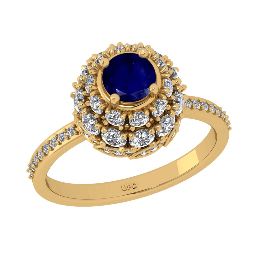 2.00 Ctw VS/SI1 Blue sapphire and Diamond Prong Set 14K Yellow Gold Engagem: Center stone Weight :-: 0.90 Ctw ( Round Cut) Color :- Blue sapphire Center Stone Setting : Prong Side Diamond Weight Of Ctw 1.10 Ctw Color : J-K Clarity : VS/SI1 Stone Setting : Prong Metal Weight :