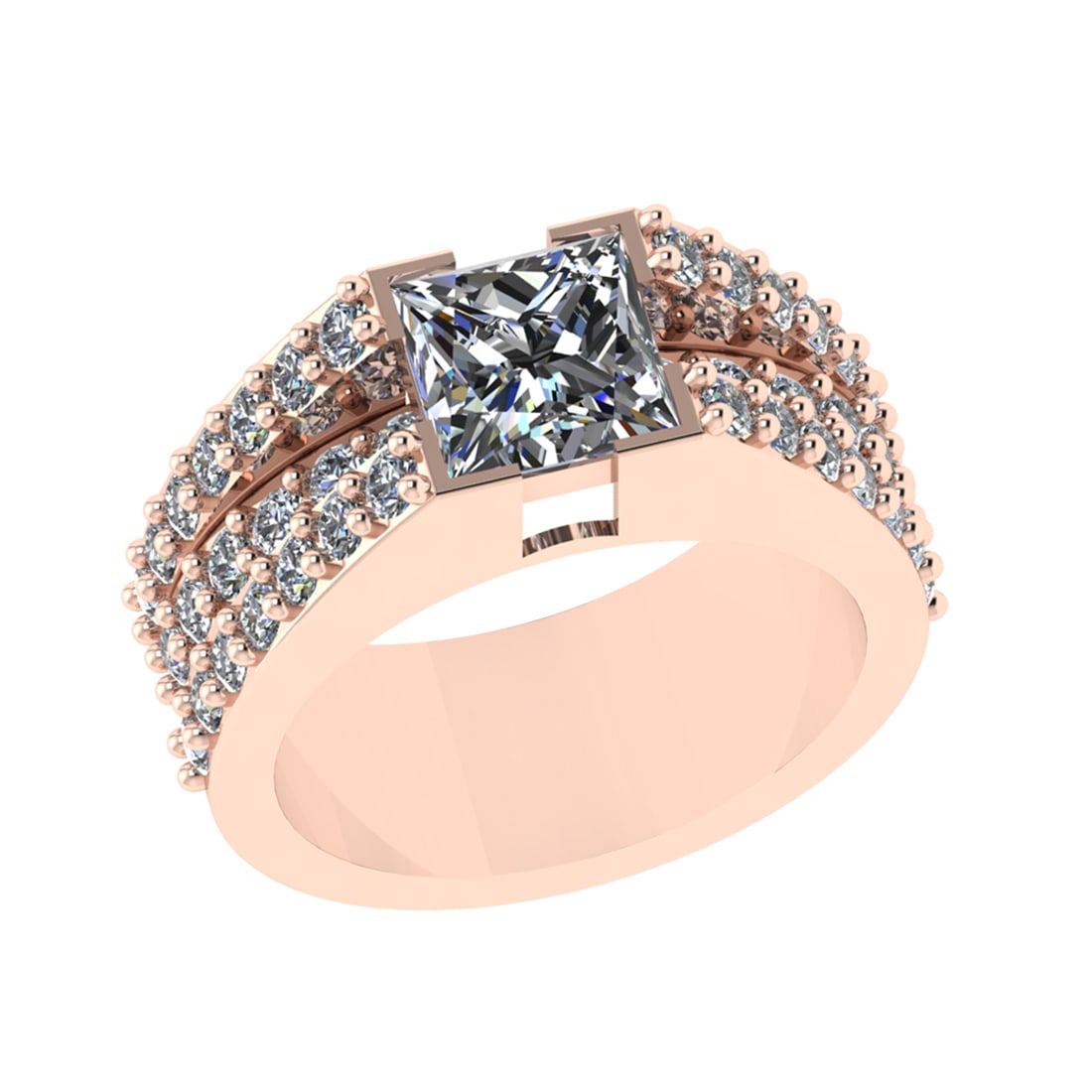 2.90 Ctw SI1/SI2 Diamond 14k Rose Gold Engagement Ring (ALL DIAMOND ARE LAB: Center Daimond Weight :-1.50 Ctw (Princess Cut) Color : G-H Clarity : SI1/SI2 Side Diamond Weight Of Ctw 1.40 Ctw Color : G-H Clarity : SI1/SI2 Daimond Setting : Prong Metal Weight : Approx 4.33 gram