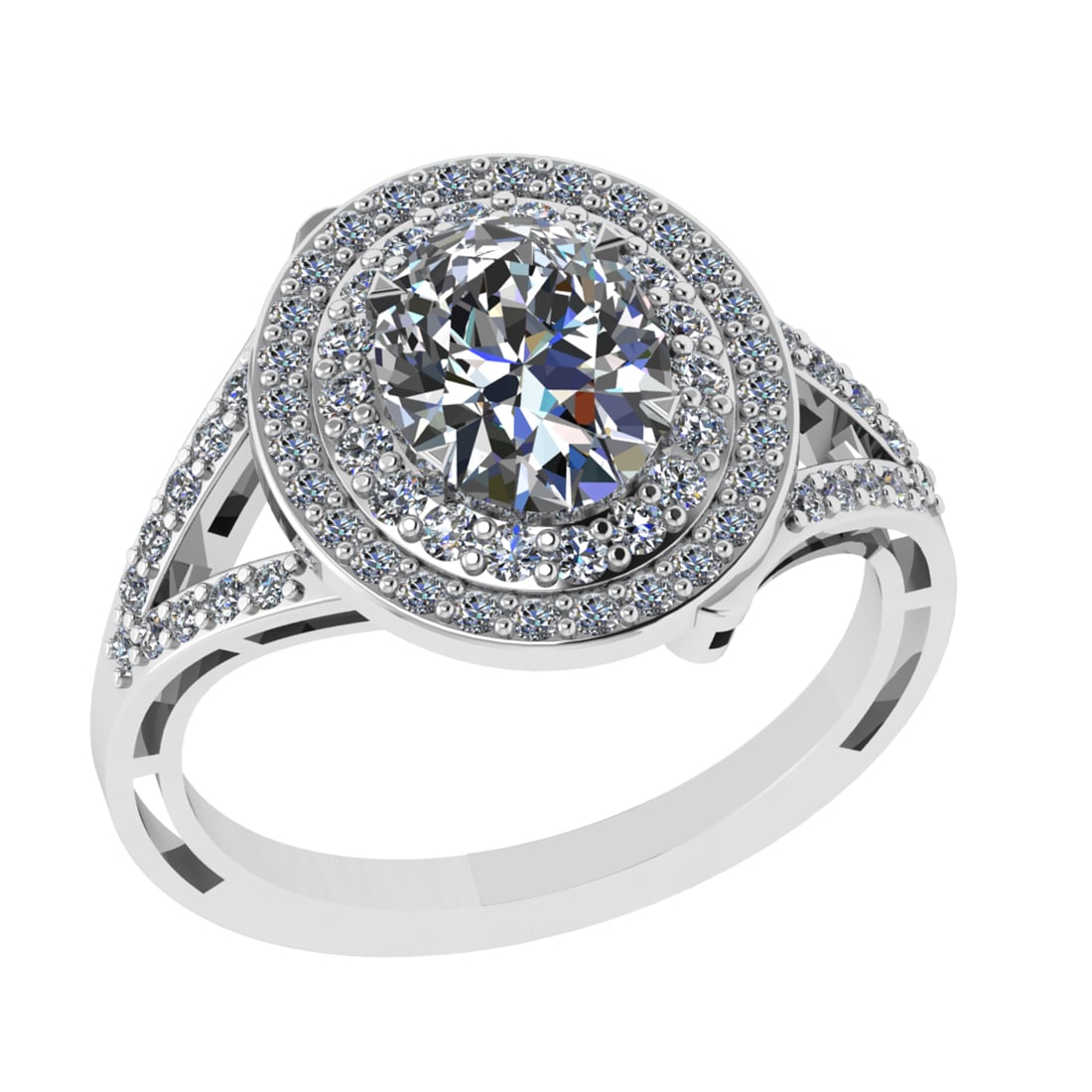 2.65 Ctw VS/SI1 Diamond Prong Set 14k white Gold Engagement Ring (ALL DIAMO: Center Daimond Weight :-2.00 Ctw ( Oval Cut) Color : G-H Clarity : VS/SI1 Side Diamond Weight Of Ctw 0.65 Ctw Color : G-H Clarity : VS/SI1 Daimond Setting : Prong Metal Weight : Approx 3.99 gram 14k W