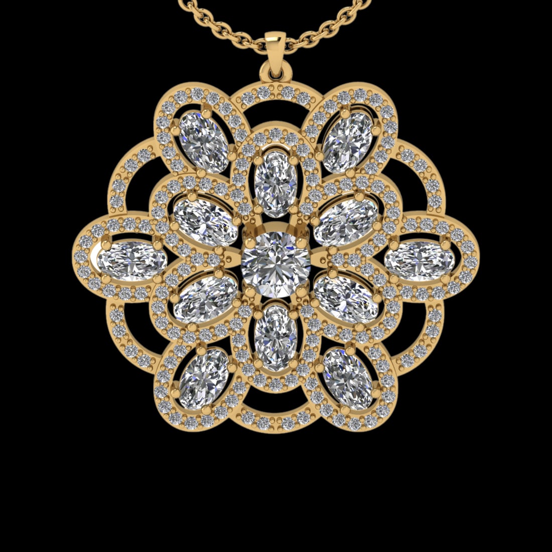 4.28 Ctw VS/SI1 Diamond 18K Yellow Gold Necklace (ALL DIAMOND ARE LAB GROWN: Center Diamond Weight :- 3.50 Ctw (Round & Oval cut) Color :- G-H Clarity : VS/SI1 Center Stone Setting : Prong Side Diamond Weight Of Ctw 0.78 Ctw Color : G-H Clarity : VS/SI1 Stone Setting : Prong M