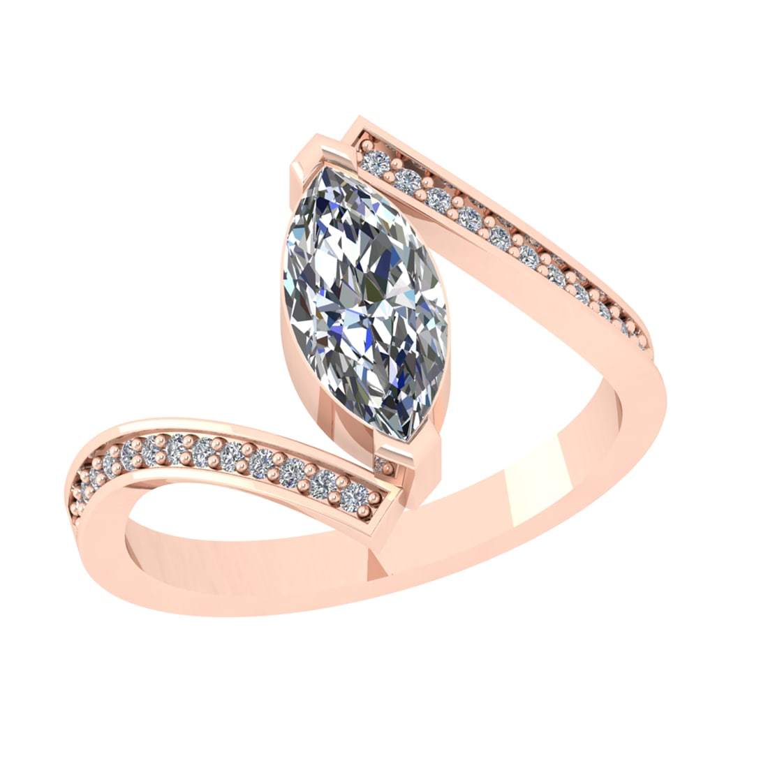1.13 Ctw VS/SI1 Diamond 14k Rose Gold Engagement Ring (ALL DIAMOND ARE LAB: Center Daimond Weight :-1.00 Ctw ( Marquise Cut) Color : G-H Clarity : VS/SI1 Side Diamond Weight Of Ctw 0.13 Ctw Color : G-H Clarity : VS/SI1 Daimond Setting : Prong Metal Weight : Approx 3.30 gram