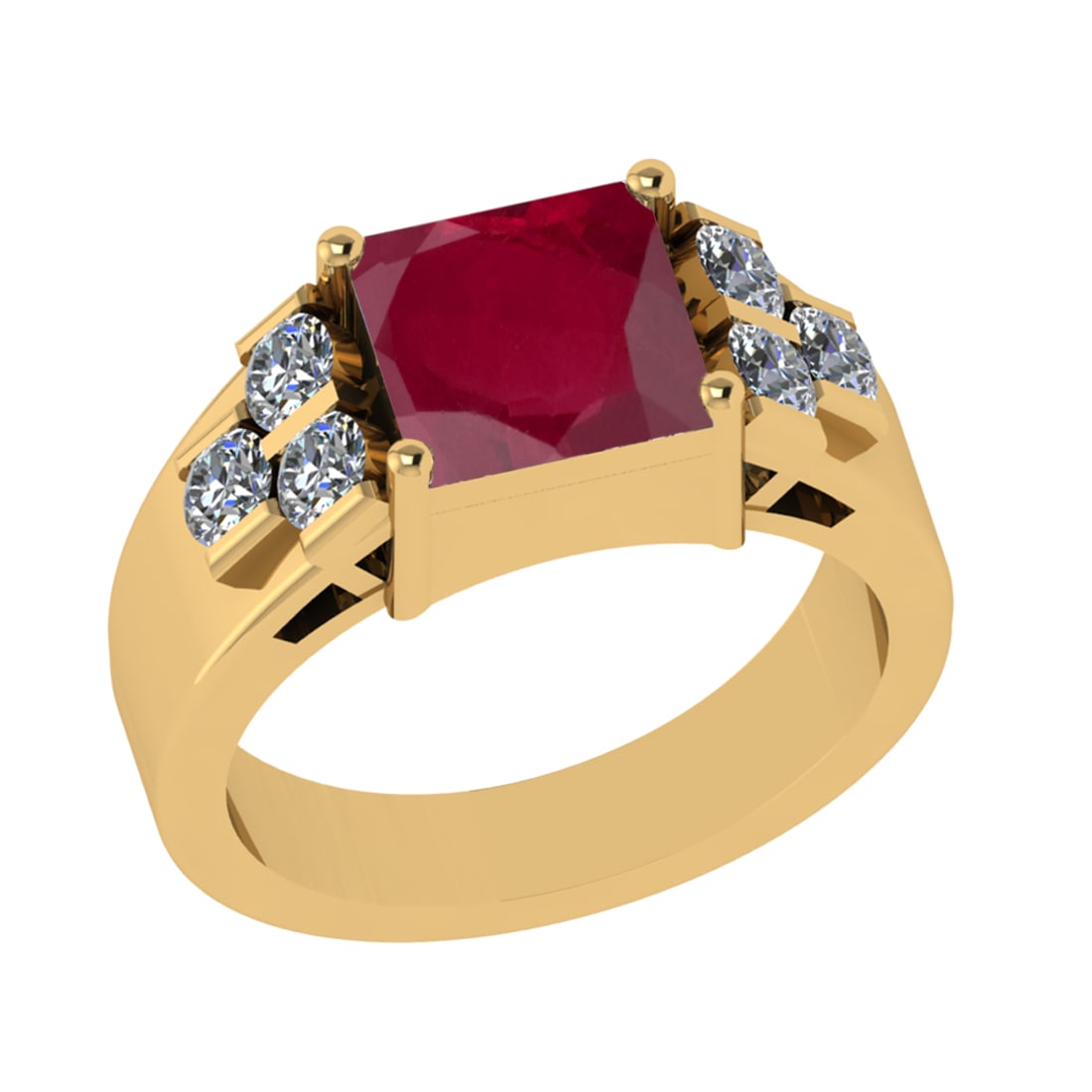 3.66 Ctw VS/SI1 Ruby and Diamond 14k Yellow Gold Engagement Ring (ALL DIAMO (1 of 2)