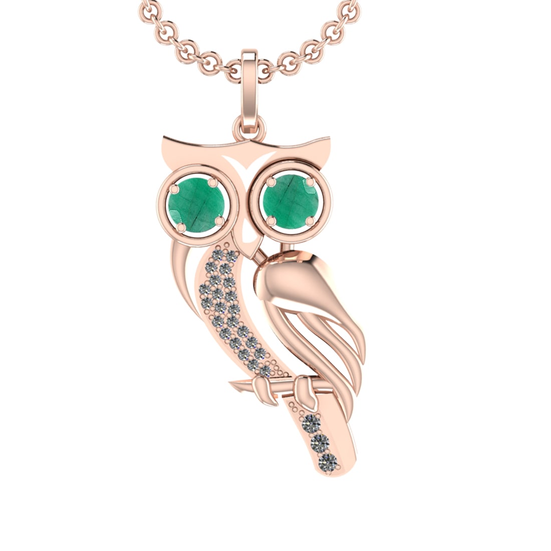 1.75 Ctw VS/SI1 Emerald and Diamond 14K Rose Gold Pendant (ALL DIAMOND ARE: Center Stone Weight :-1.00 Ctw ( 2pec Round Cut) Color :- Emerald Setting : Prong Side Diamond Weight Of Ctw 0.25 Ctw Color : J-K Clarity : VS/SI1 Stone Setting : Prong Metal Weight : Approx 10.50 gra