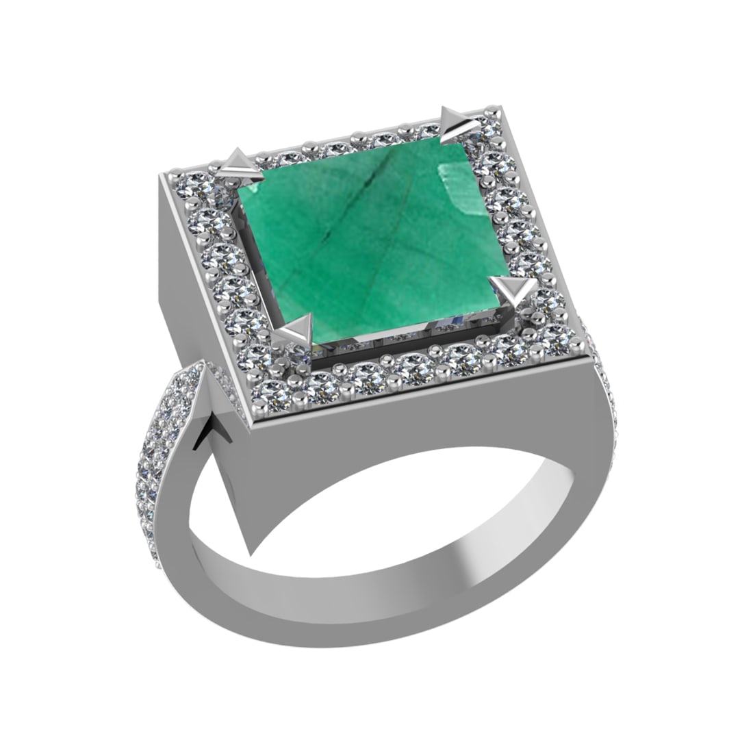 3.35 Ctw VS/SI1 Emerald and Diamond 14k white Gold Engagement Ring (ALL DIA: Center Stone Weight :-2.50 Ctw ( Princess Cut) Center Stone Color :-Emerald Center Stone Setting : Prong Side Diamond Weight Of Ctw :- 0.85 Ctw Color : G-H Clarity : VS/SI1 Daimond Setting : Prong Met
