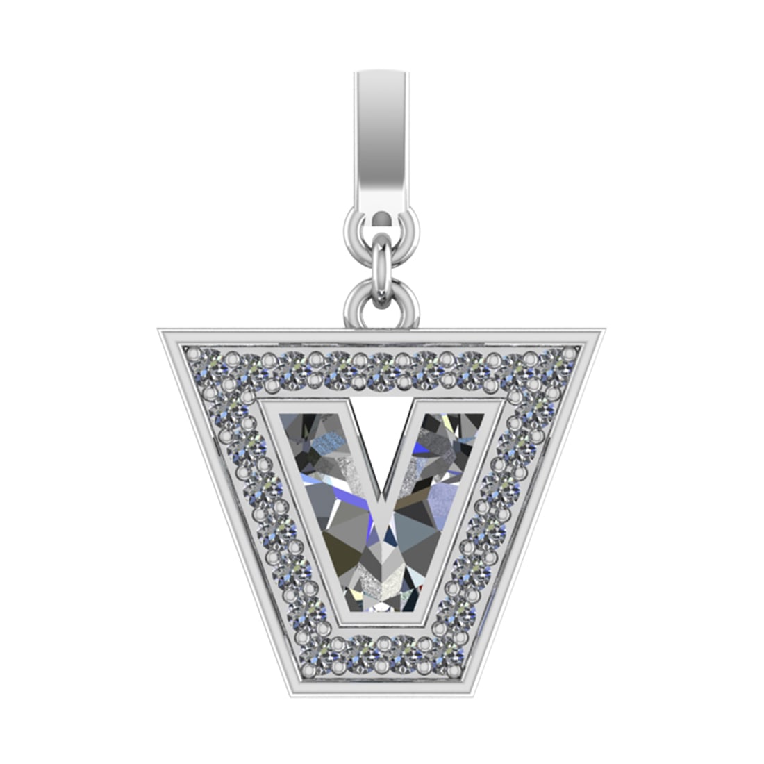 0.95 Ctw SI2/SI1 Diamond Prong Set 14k White Gold Alphabet-V Pendant (ALL D: Center Daimond Weight :-0.75 Ctw Color : White Side Diamond Weight Of Ctw 0.20 Ctw Color : G-H Clarity : SI2/SI1 Daimond Setting : Prong Metal Weight : Approx 3.53 gram 14k White Gold Alphabet-V