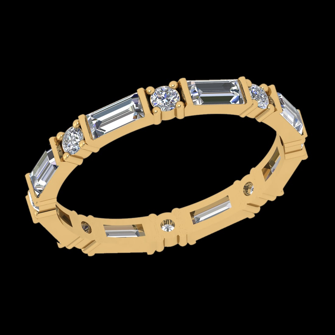 1.40 Ctw VS/SI1 Diamond 10k Yellow Gold Eternity Band Ring (ALL DIAMOND ARE: Total Daimond Weight :-1.40 Ctw (Round & Bug cut ) Color : J-K Clarity : VS/SI1 Setting : Prong Metal Weight : Approx 1.90 gram 10k Yellow Gold Eternity Band Ring Current Ring Size 6 (ALL DIAMOND ARE