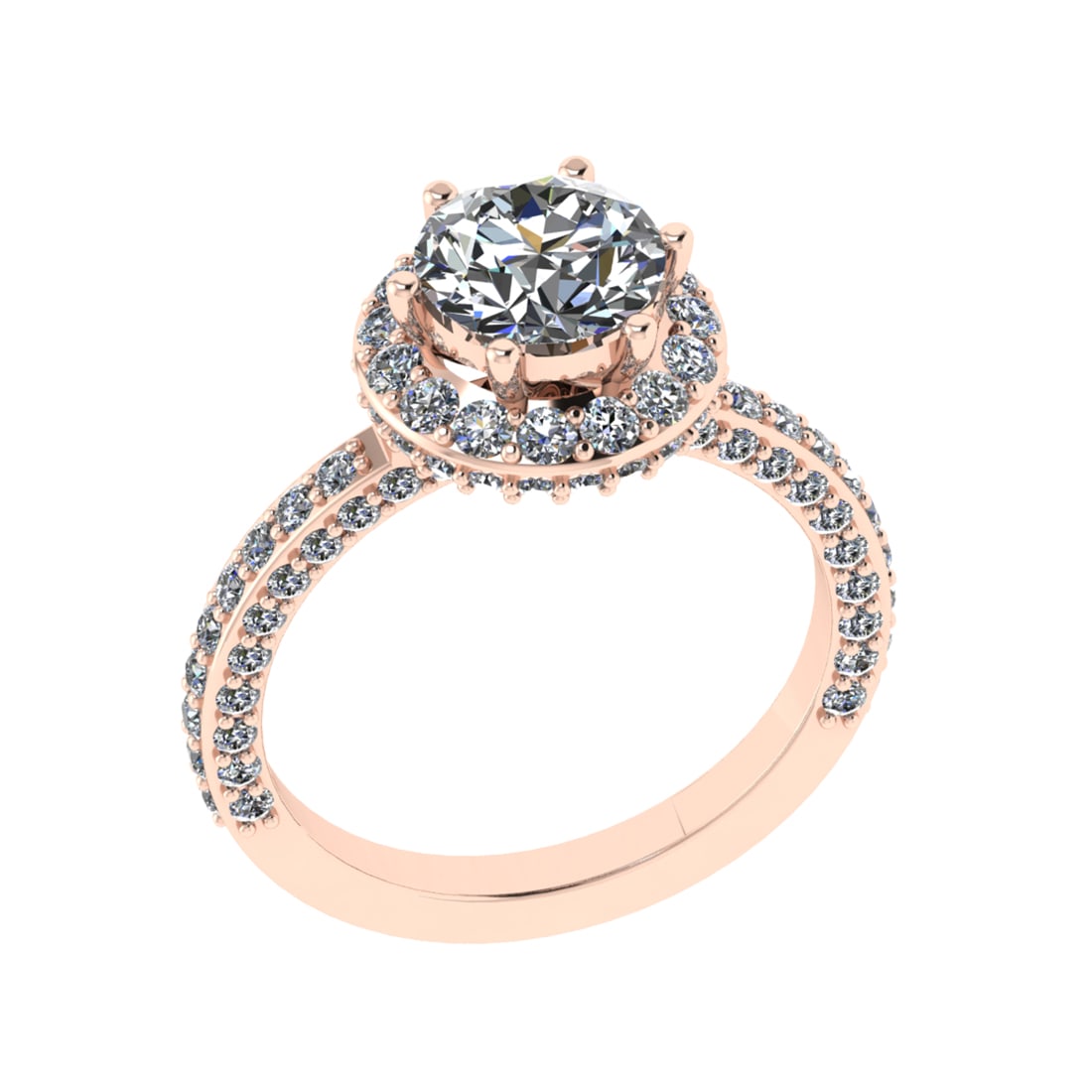 2.62 Ctw SI1/SI2 Diamond Prong Set 14k Rose Gold Engagement Ring (ALL DIAMO: Center Daimond Weight :-1.30 Ctw ( Round Cut) Color : G-H Clarity : SI1/SI2 Side Diamond Weight Of Ctw 1.32 Ctw Color : G-H Clarity : SI1/SI2 Daimond Setting : Prong Metal Weight : Approx 4.68 gram 14
