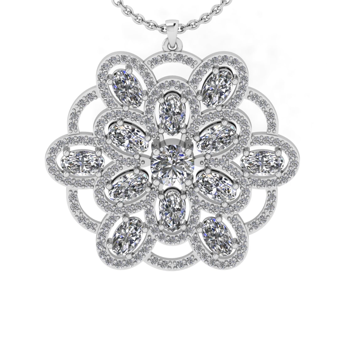 4.28 Ctw VS/SI1 Diamond 14K White Gold Necklace (ALL DIAMOND ARE LAB GROWN: Center Diamond Weight :- 3.50 Ctw (Round & Oval cut) Color :- J-K Clarity : I2/I3 Center Stone Setting : Prong Side Diamond Weight Of Ctw 0.78 Ctw Color : J-K Clarity : VS/SI1 Stone Setting : Prong Me