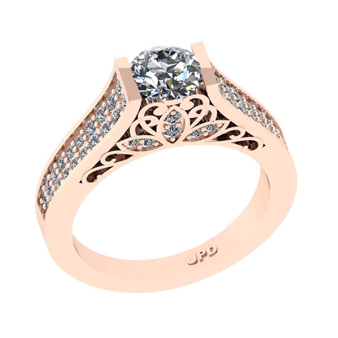 1.55 Ctw VS/SI1 Diamond 14K Rose Gold Filigree Engagement Ring: Center Diamond Weight : 1.00 Ctw (Round Cut) Center Color :-G-H Center Stone Clarity :- VS/SI1 Center Stone Setting : Prong Side Stone Weight Of Ctw 0.55 Ctw Side Stone Color : G-H Stone Clarity :