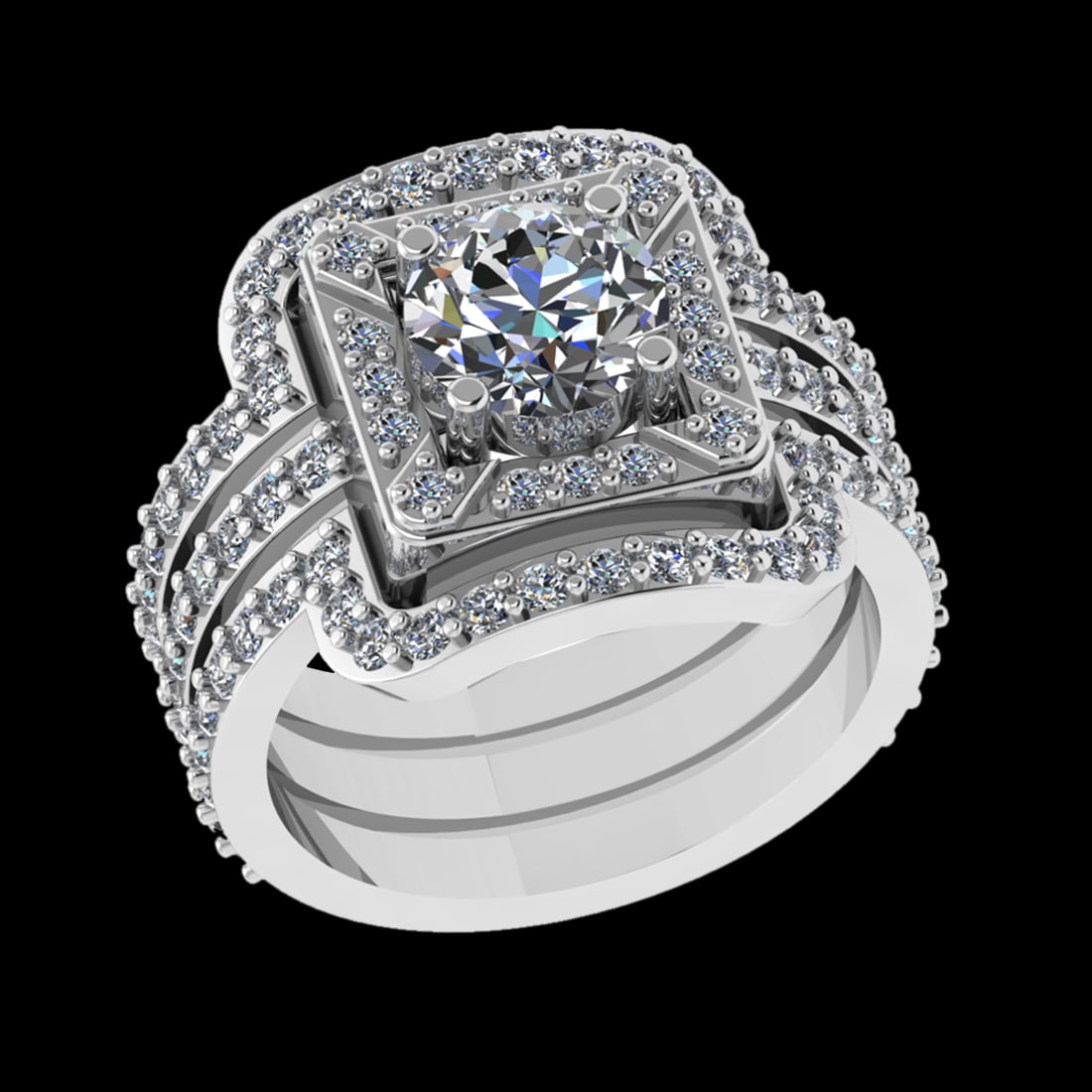 2.61 Ctw VS/SI1 Diamond Prong Set 18k white Gold Engagement Ring (ALL DIAMO: Center Daimond Weight :-1.30 Ctw (Round Cut) Color : G-H Clarity : VS/SI1 Side Diamond Weight Of Ctw 1.31 Ctw Color : G-H Clarity : VS/SI1 Daimond Setting : Prong Metal Weight : Approx 9.26 gram 18k W