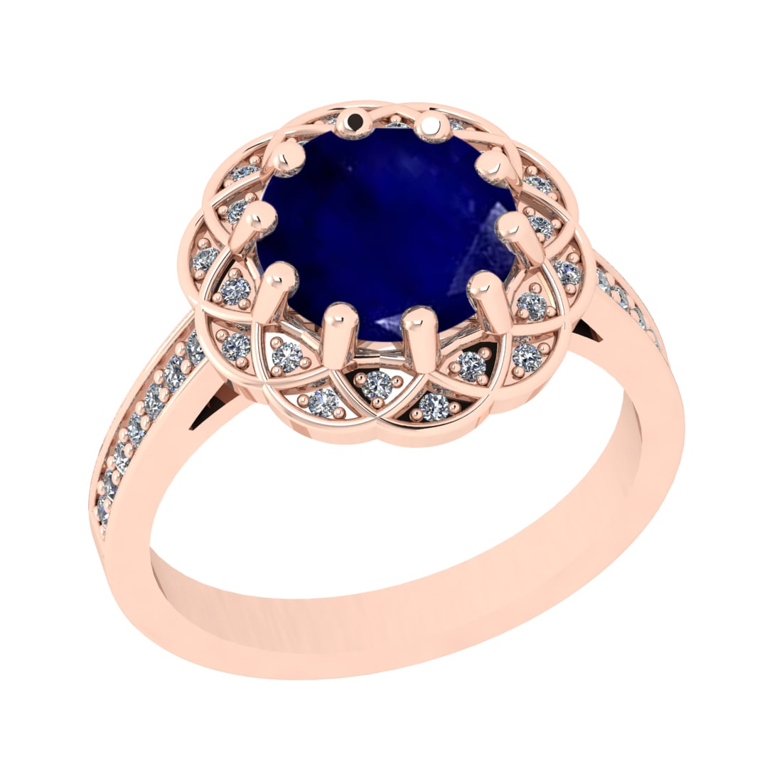 2.68 Ctw VS/SI1 Blue Sapphire and Diamond Prong Set 14k Rose Gold Engagemen: Center Stone Weight :-2.43 Ctw ( Round Cut ) Center Stone Color :-Blue Sapphire Center Stone Setting : Prong Side Diamond Weight Of Ctw :- 0.25 Ctw Color : J-K Clarity : VS/SI1 Daimond Setting : Prong