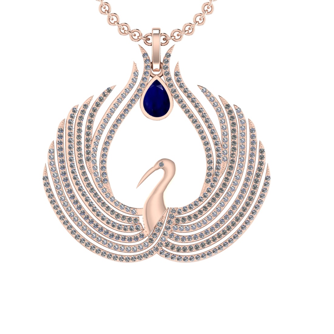 7.52 Ctw VS/SI1 Blue Sapphire and Diamond 14K Rose Gold Pendant (ALL DIAMON: Center Stone Weight :-2.00 Ctw ( Pear Cut) Color :- Blue Sapphire Setting : Prong Side Diamond Weight Of Ctw 5.52 Ctw Color : J-K Clarity : VS/SI1 Stone Setting : Prong Metal Weight : Approx 17.90 gra