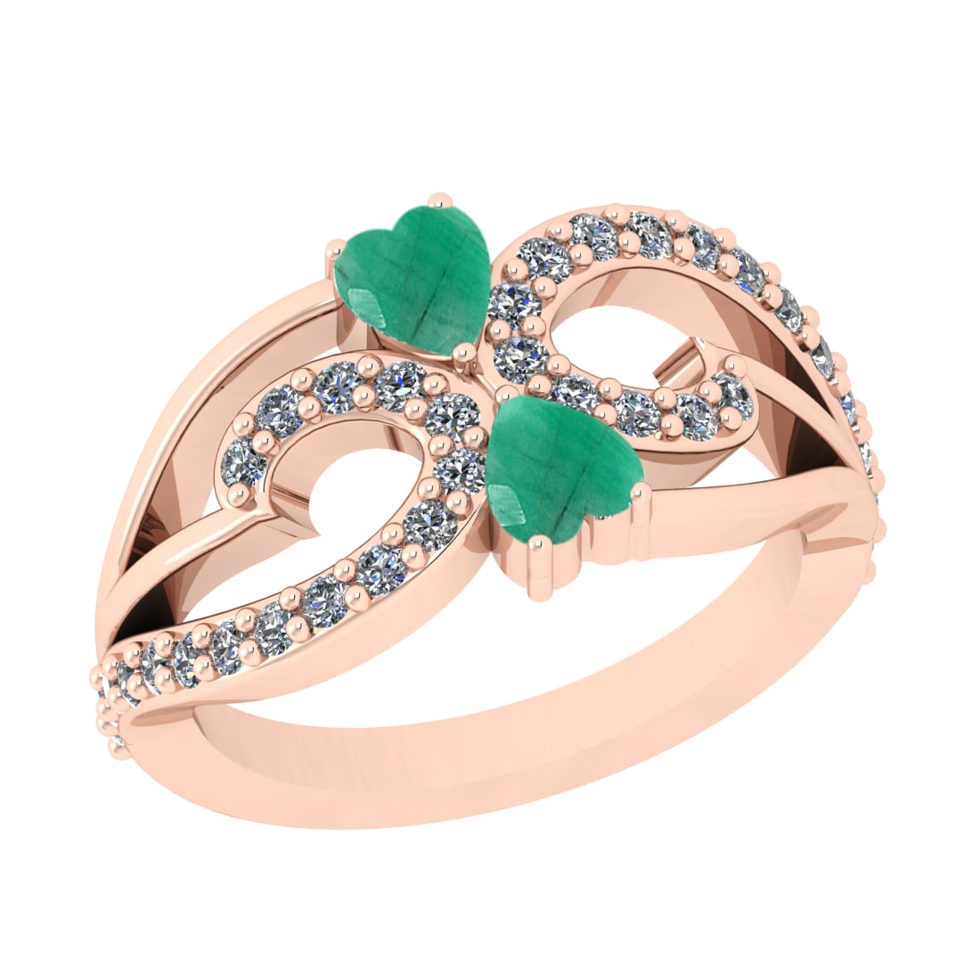 1.01 Ctw VS/SI1 Emeraldand Diamond Prong Set 14k Rose Gold Engagement Ring: Center Stone Weight :-0.50 Ctw ( Heart Cut ) Center Stone Color :-Emerald Center Stone Setting : Prong Side Diamond Weight Of Ctw :- 0.51 Ctw Color : J-K Clarity : VS/SI1 Daimond Setting : Prong Metal