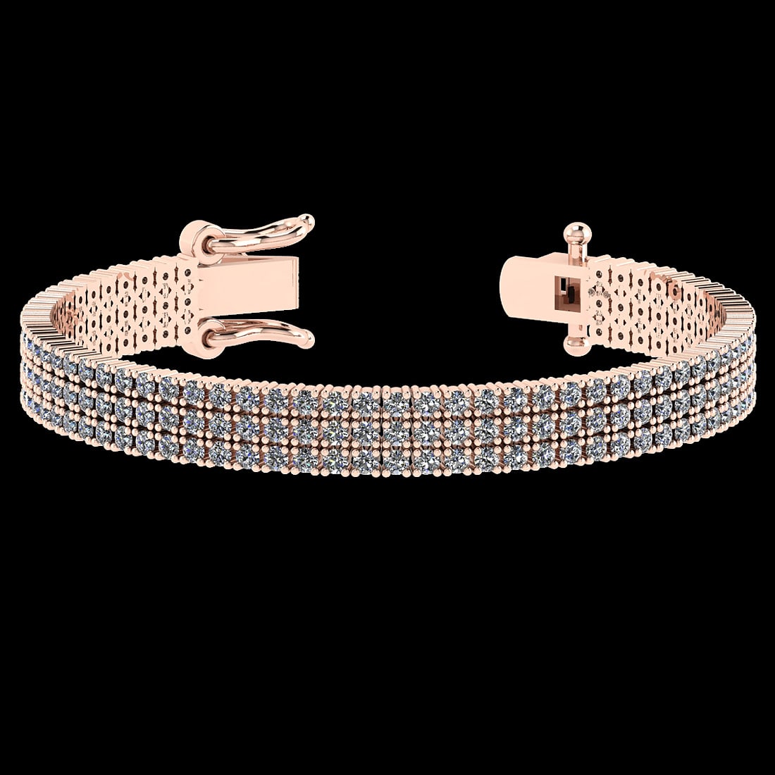 4.92 Ctw VS/SI1 Diamond 14K Rose Gold 3 Row Bracelet (ALL DIAMOND ARE LAB G: Center Diamond Weight : 4.92 Ctw (Round Cut) Center Diamond Color :- J-K Center Clarity : VS/SI1 Stone Setting : Prong 14K Rose Gold 3 Row Bracelet Size -7 Inch (ALL DIAMOND ARE LAB GROWN )