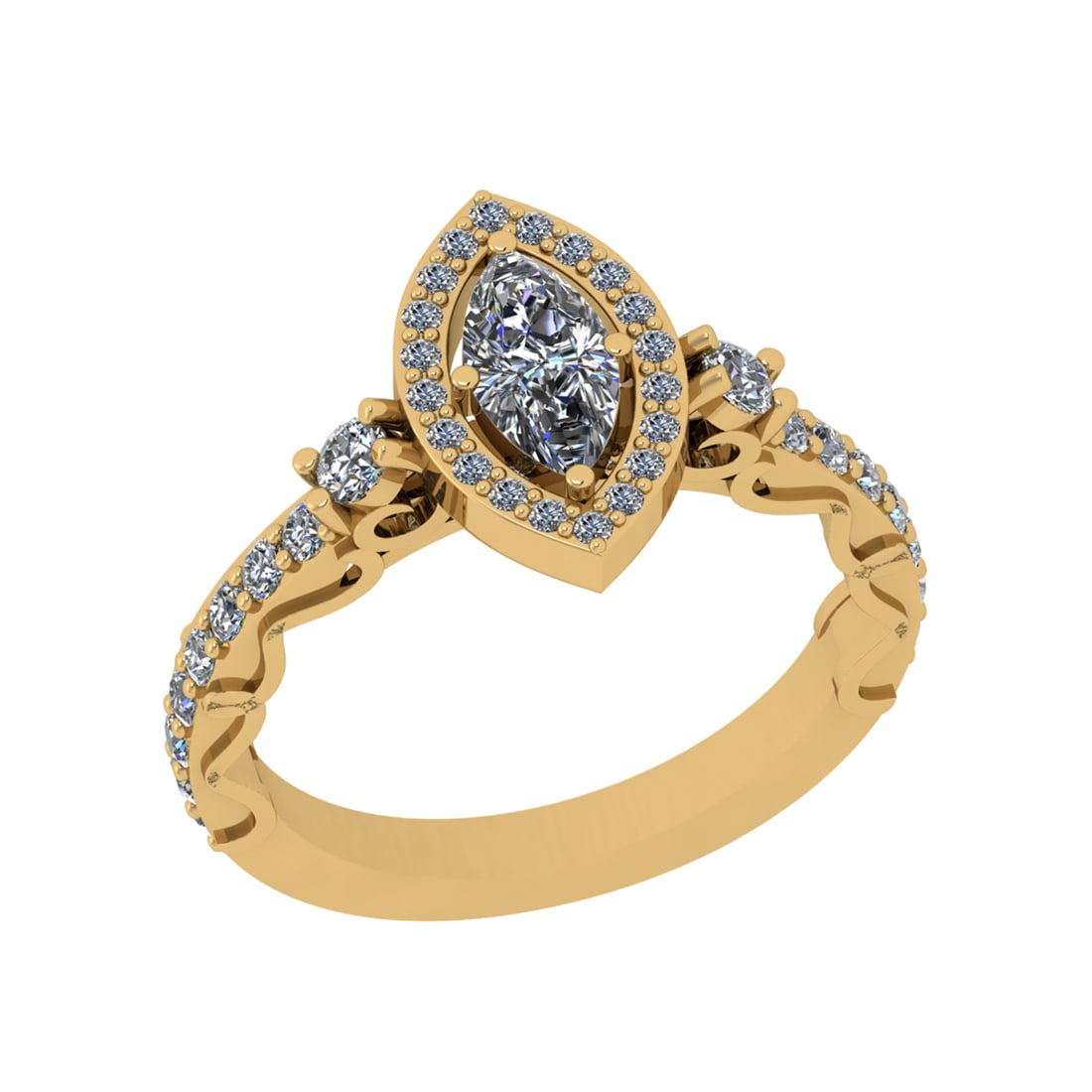 2.27 Ctw SI1/SI2 Diamond Prong Set 14k Yellow Gold Engagement Ring: Center Daimond Weight :-0.50 Ctw ( Marquise Cut ) Color : G-H Clarity : SI1/SI2 Side Diamond Weight Of Ctw 1.77 Ctw Color : G-H Clarity : SI1/SI2 Daimond Setting : Prong Metal Weight : Approx 3.53 gra
