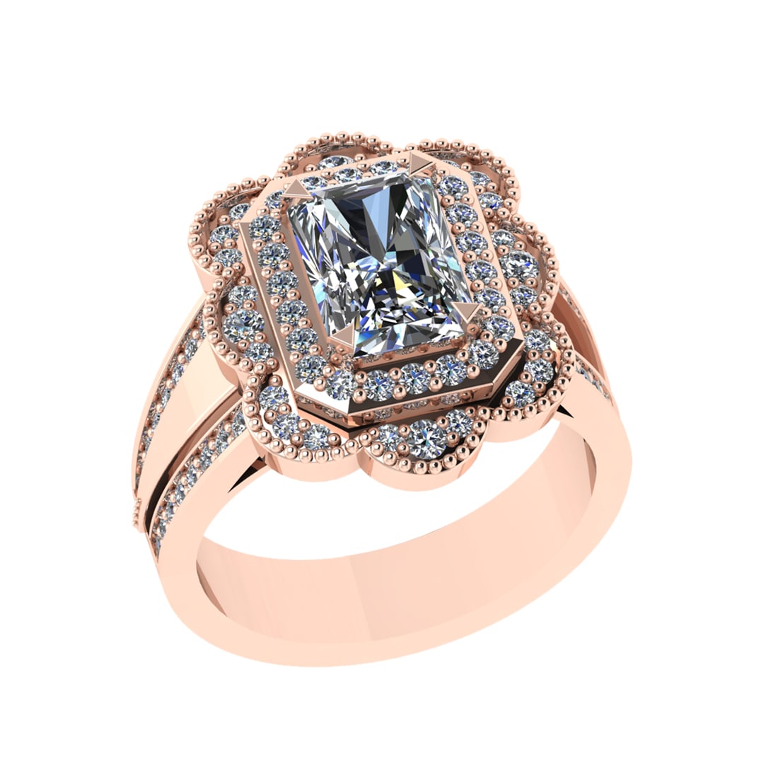 2.30 Ctw VS/SI1 Diamond 14K Rose Gold Engagement Ring (ALL DIAMOND ARE LAB: Center Diamond Weight : 1.50 Ctw ( 1Pec Emerald Cut) Center Diamond Color :-J-K Center Stone Setting : Prong Clarity : VS/SI1 Total Weight Of Ctw 0.80 Ctw Color : J-K Clarity : VS/SI1 Stone Setting :