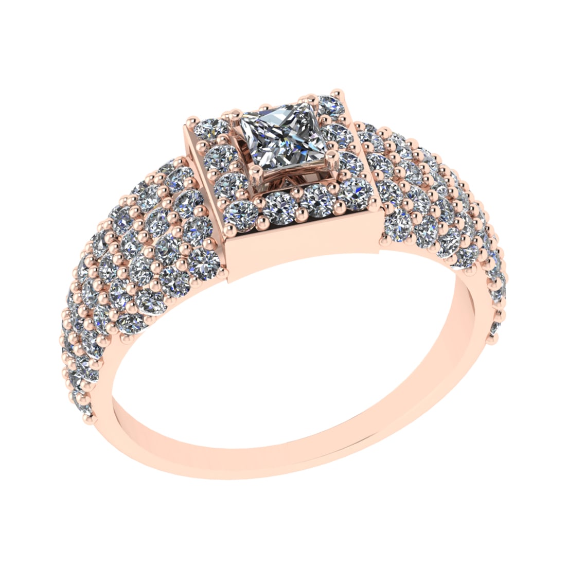 1.49 Ctw SI1/SI2 Diamond 14k Rose Gold Engagement Ring (ALL DIAMOND ARE LAB: Center Daimond Weight :-0.29 Ctw ( Princess Cut) Color : G-H Clarity : SI1/SI2 Side Diamond Weight Of Ctw 1.20 Ctw Color : G-H Clarity : SI1/SI2 Daimond Setting : Prong Metal Weight : Approx 5.48 gram