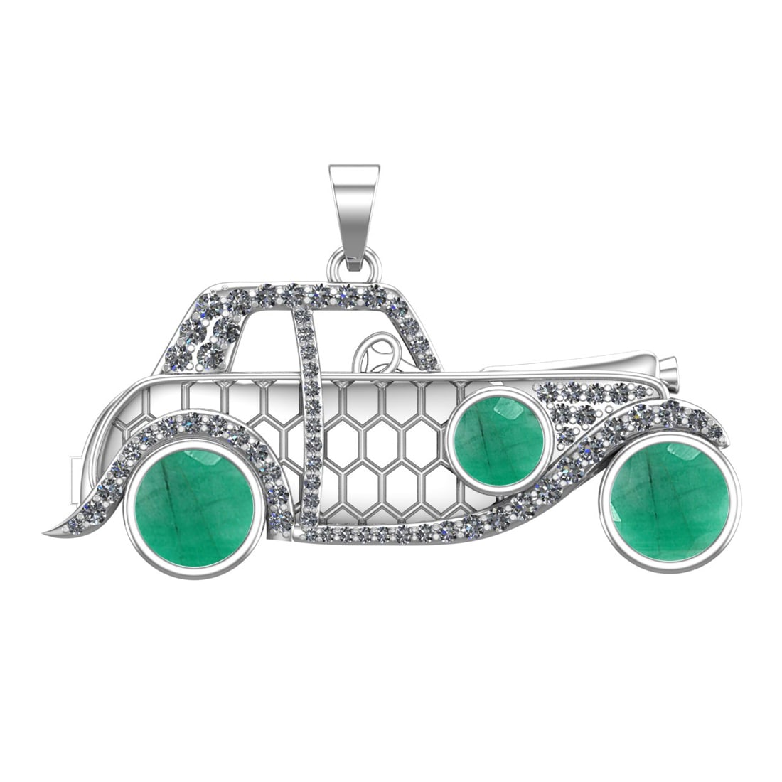 6.09 Ctw VS/SI1 Emeraldand Diamond Prong Set 14k white Gold Vintage Style C: Center Stone Weight :-4.84 Ctw ( Round Cut ) Center Stone Color :-Emerald Center Stone Setting : Prong Side Diamond Weight Of Ctw :- 1.25 Ctw Color : J-K Clarity : VS/SI1 Daimond Setting : Prong Metal